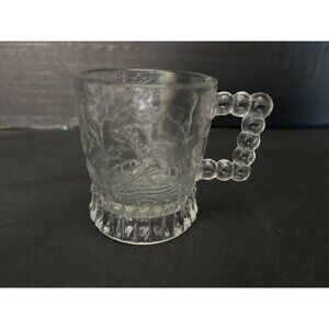 Miniature Beaded Handle Glass Mug Embossed Hound Bird Woods Scene